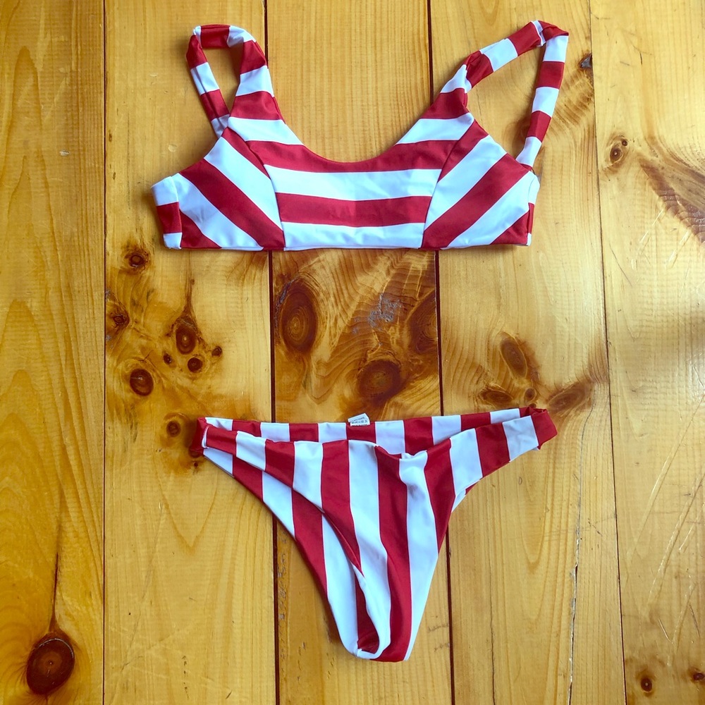 Red and white striped Cupshe bikini